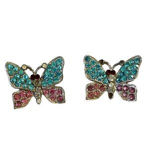 Butterfly Rhinestone Brooch Pin Set Multicolor Silver-Tone Metal Vintage Jewelry